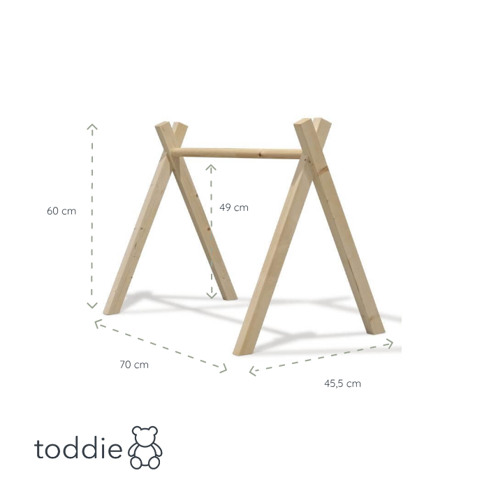 Holz Babygym | Massiver Holzspielbogen Tipi-Form (ohne hängespielzeuge) Spielbogen toddie.de
