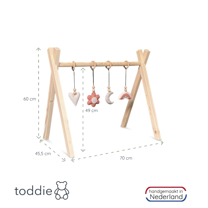 Holz Babygym | Massiver Holzspielbogen Tipi-Forme mit Blume und Regenbogen hängespielzeuge - natur Spielbogen + Hängespielzeuge toddie.de