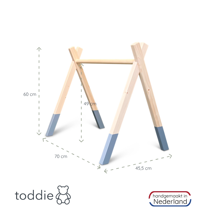 Holz Babygym | Massiver Holzspielbogen Tipi-Forme (ohne hängespielzeuge) - denim drift Spielbogen toddie.de