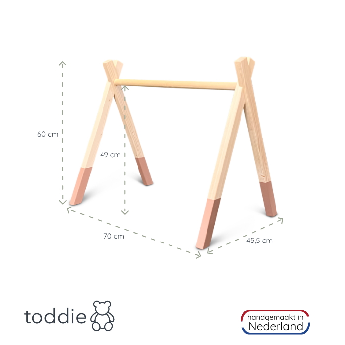 Holz Babygym | Massiver Holzspielbogen Tipi-Forme (ohne hängespielzeuge) - terra rosa Spielbogen toddie.de