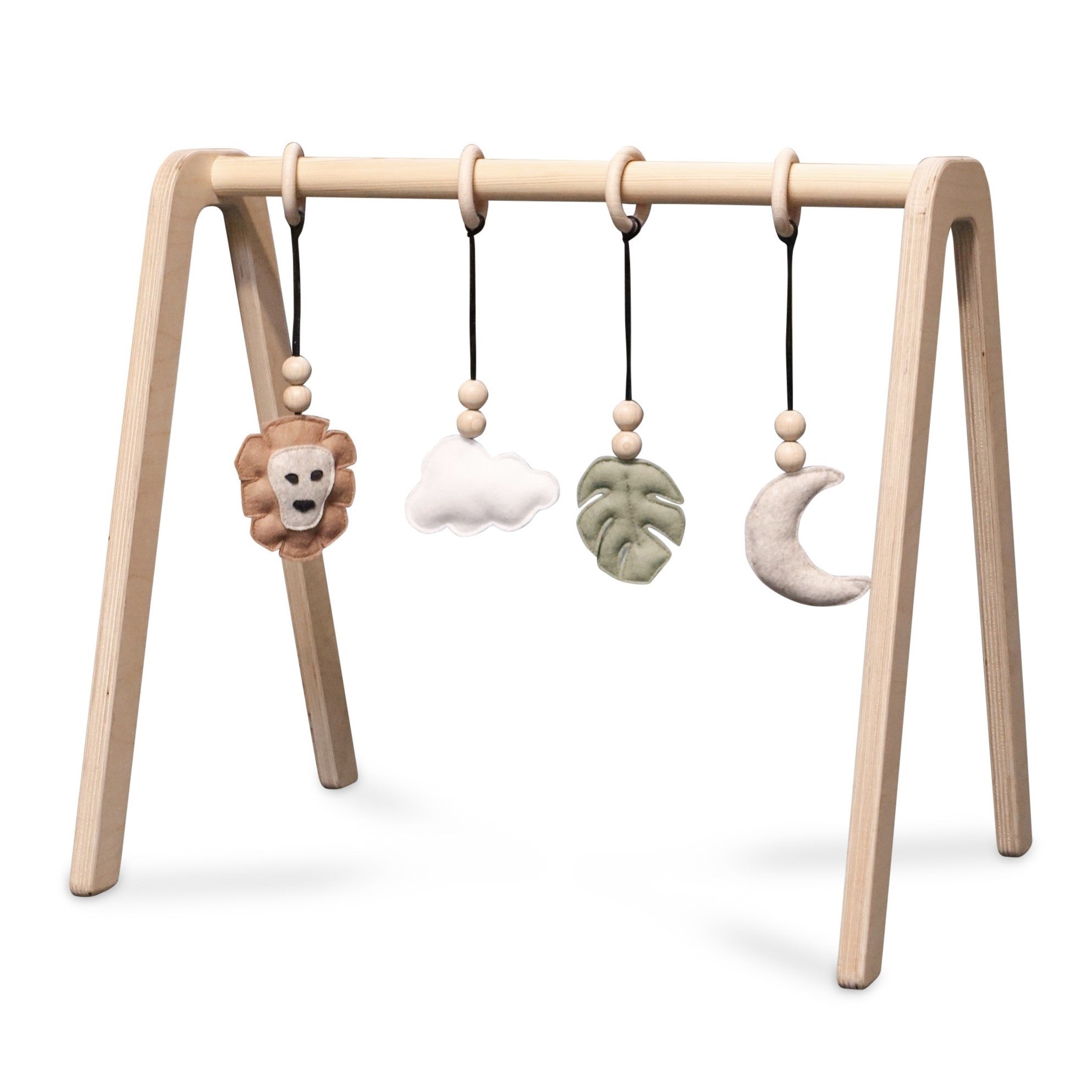 Holz Babygym | Massiver Holzspielbogen mit Dschungel hängespielzeuge - natur Spielbogen + Hängespielzeuge toddie.de