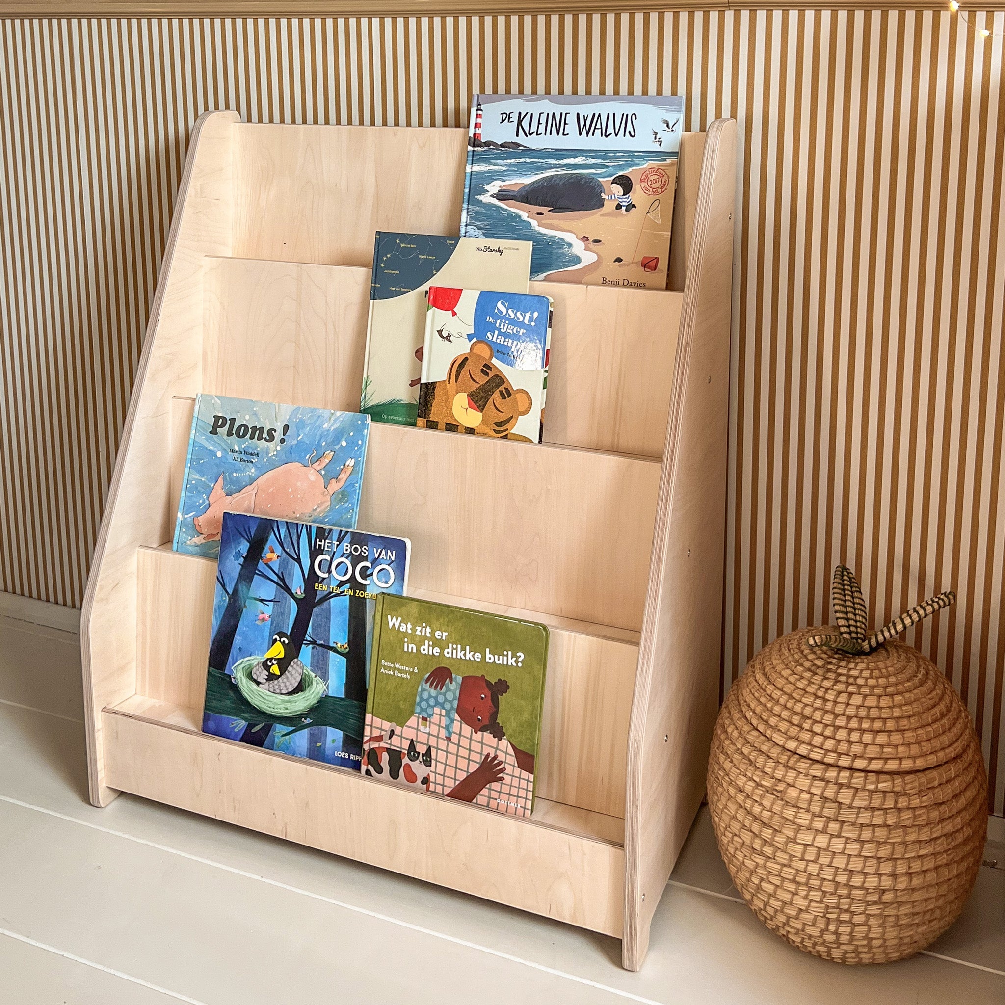 Montessori Bücherregal Kinderzimmer | 4 Stufen - natur Bücherschrank toddie.de ®