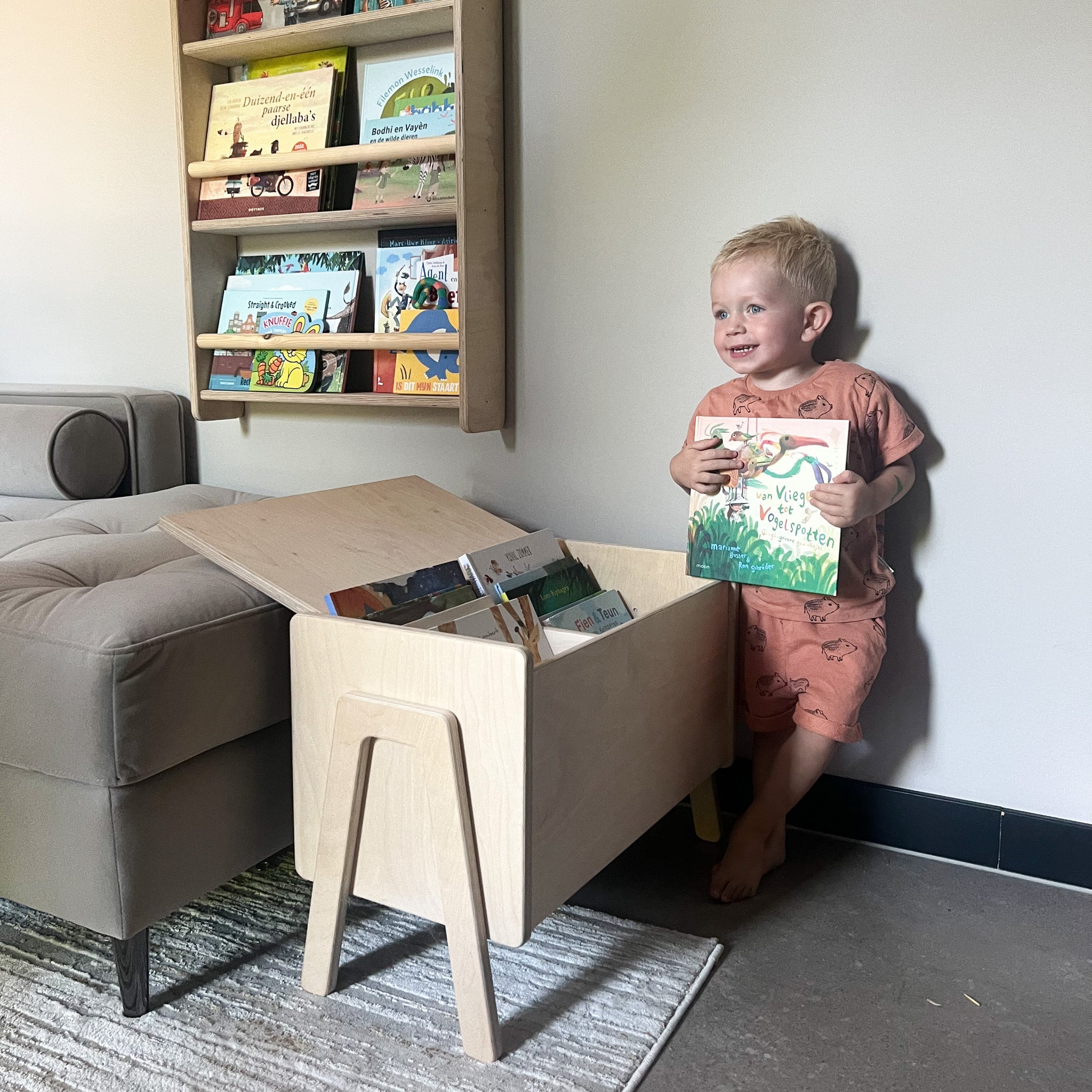 Montessori Aufbewahrungskiste Kinderzimmer | Holzbücherkiste mit Deckel - natur Aufbewahrungskiste toddie.de