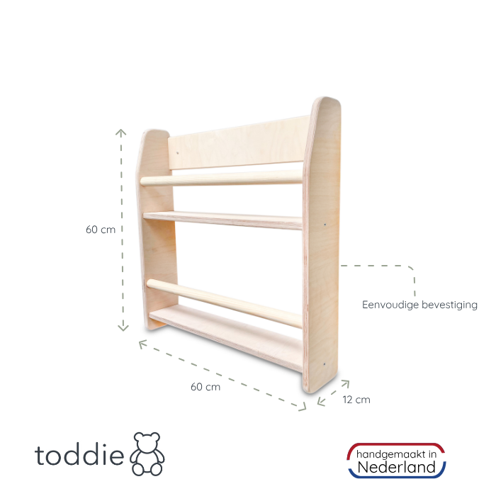 Montessori Bücherregal Kinderzimmer | 2 Regale - natur Wandregal toddie.de