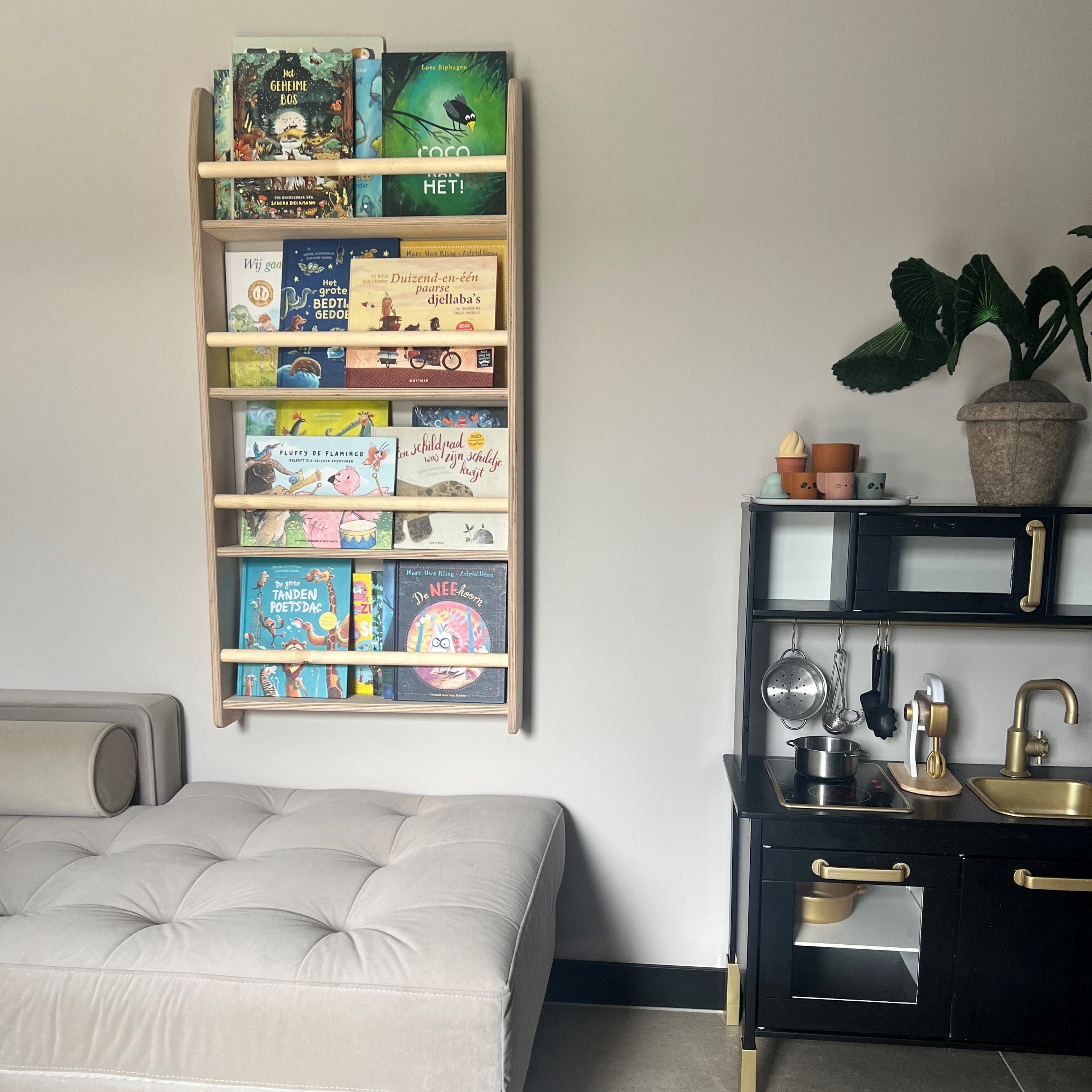 Montessori Bücherregal Kinderzimmer | 4 Regale - natur Wandregal toddie.de