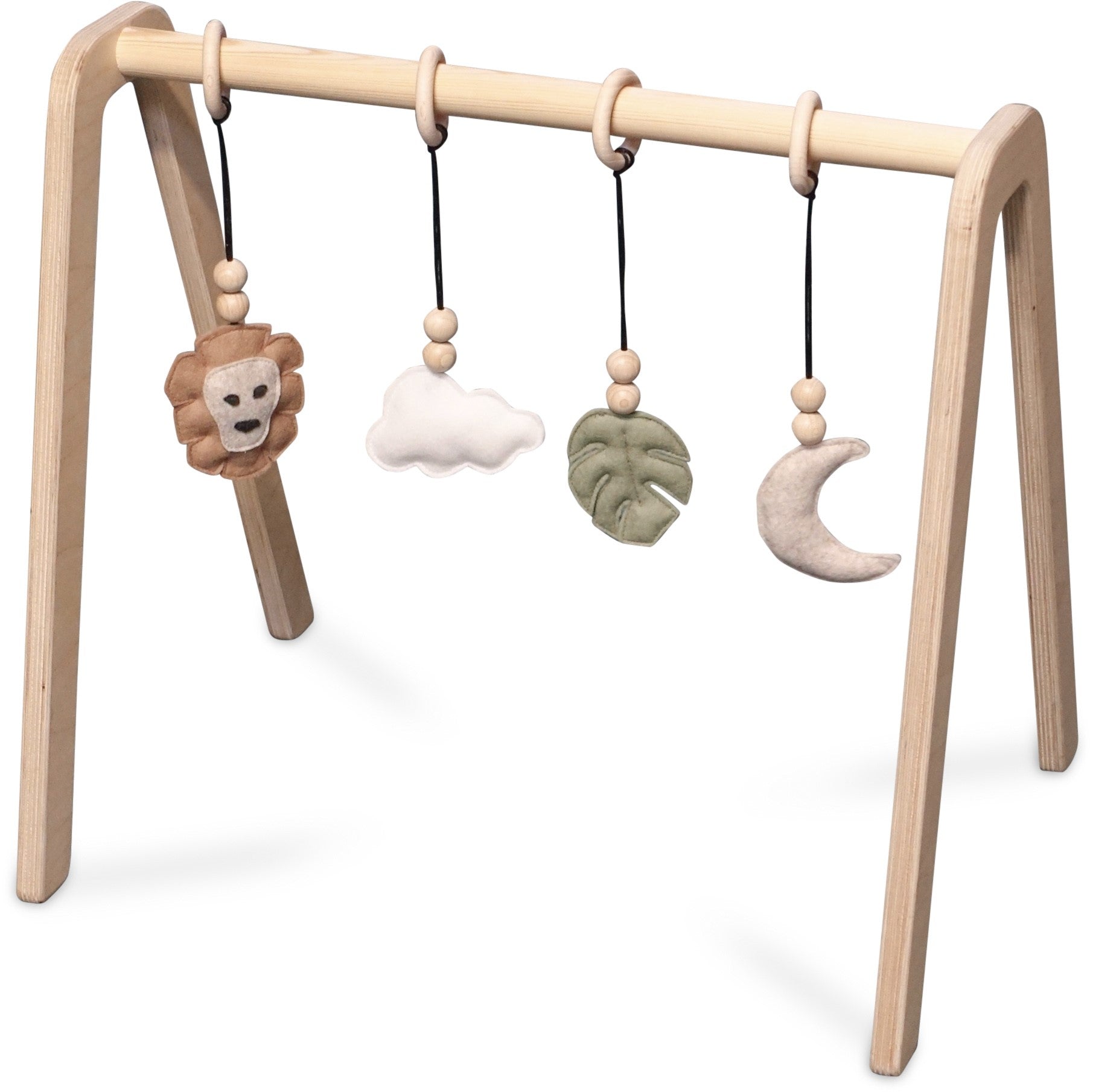 Holz Babygym | Massiver Holzspielbogen mit Dschungel hängespielzeuge - natur Spielbogen + Hängespielzeuge toddie.de