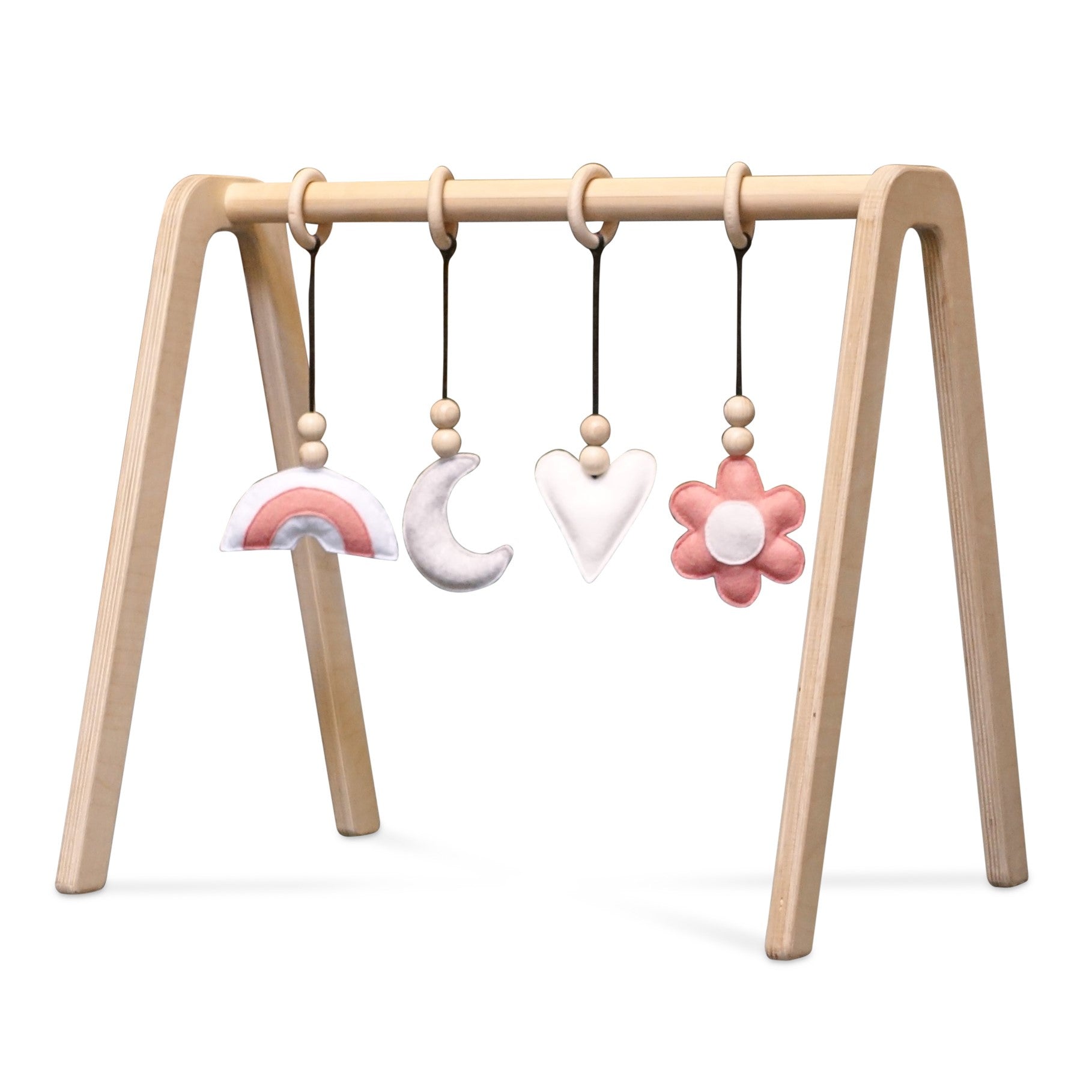 Holz Babygym | Massiver Holzspielbogen mit Blume und Regenbogen hängespielzeuge - natur Spielbogen + Hängespielzeuge toddie.de