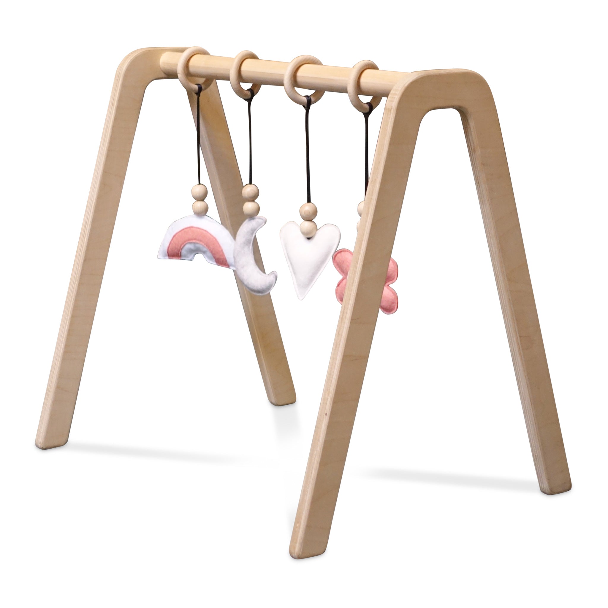 Holz Babygym | Massiver Holzspielbogen mit Blume und Regenbogen hängespielzeuge - natur Spielbogen + Hängespielzeuge toddie.de