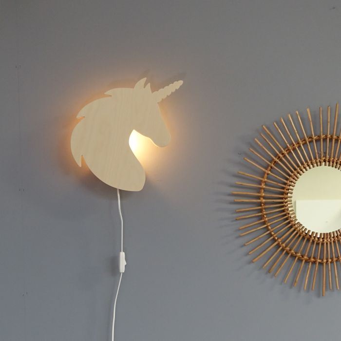 Hölzerne Wandleuchte Kinderzimmer | Einhorn - natur Wandleuchte toddie.de