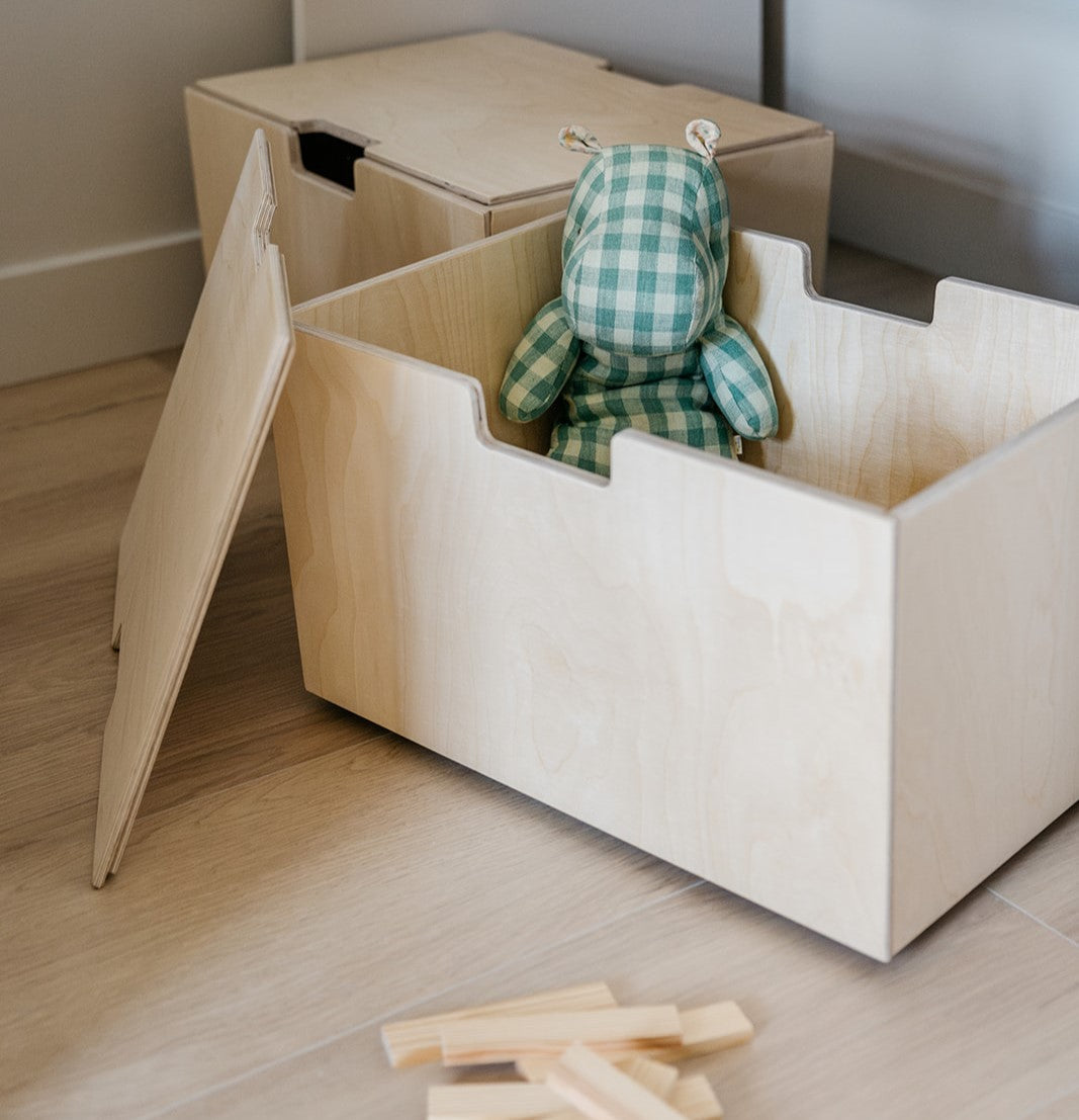Montessori fahrende Aufbewahrungsbox mit Lenkrollen und Deckel - natur aufbe toddie.de ®