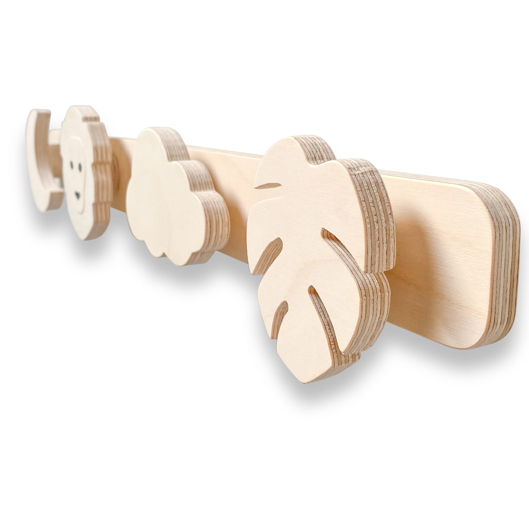 Holz Wandgarderobe Kinderzimmer | Dschungel - natur Garderobenhaken toddie.de