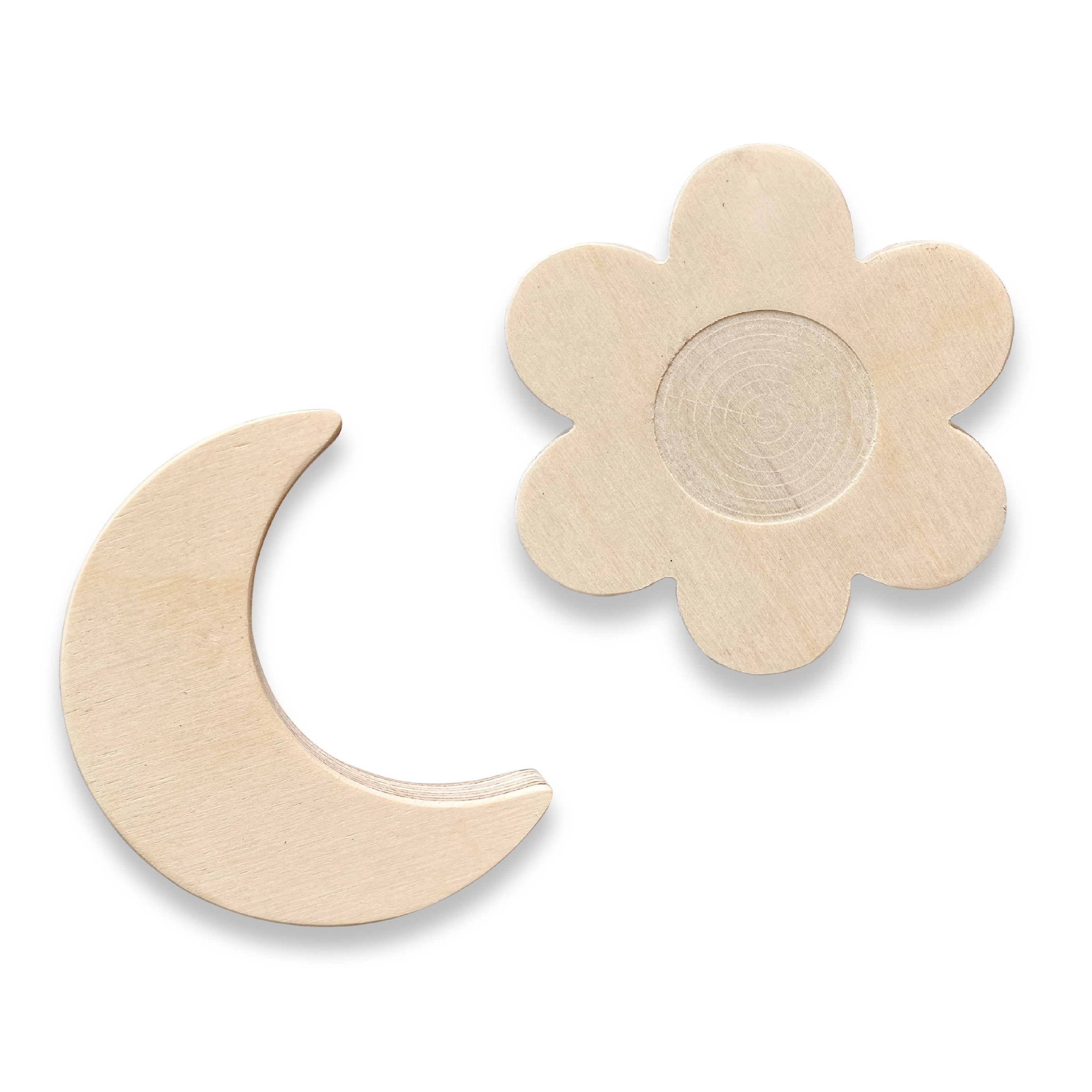 Hölzerne Wandhaken Kinderzimmer | Mond und Blume - natur Wandhaken toddie.de