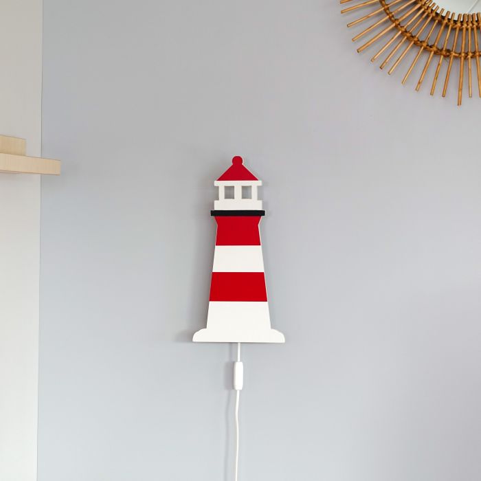 Hölzerne Wandleuchte Kinderzimmer | Lighthouse, Leuchtturm - weiß/rot Wandleuchte toddie.de