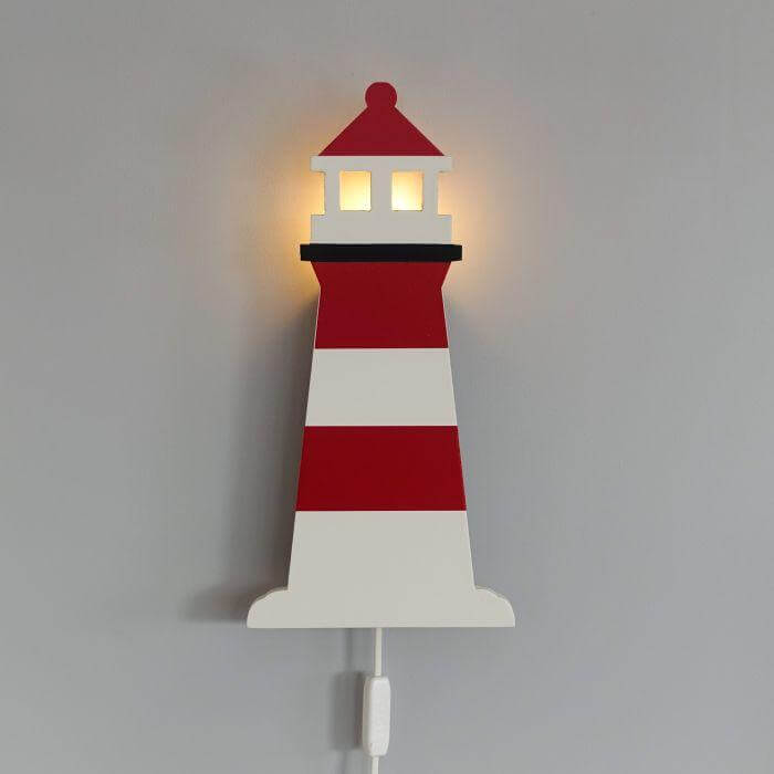 Hölzerne Wandleuchte Kinderzimmer | Lighthouse, Leuchtturm - weiß/rot Wandleuchte toddie.de