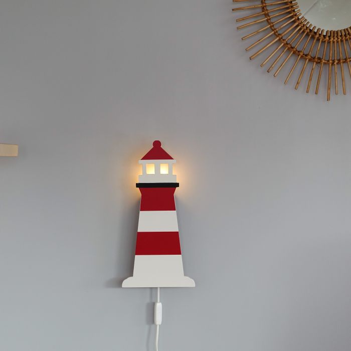 Hölzerne Wandleuchte Kinderzimmer | Lighthouse, Leuchtturm - weiß/rot Wandleuchte toddie.de