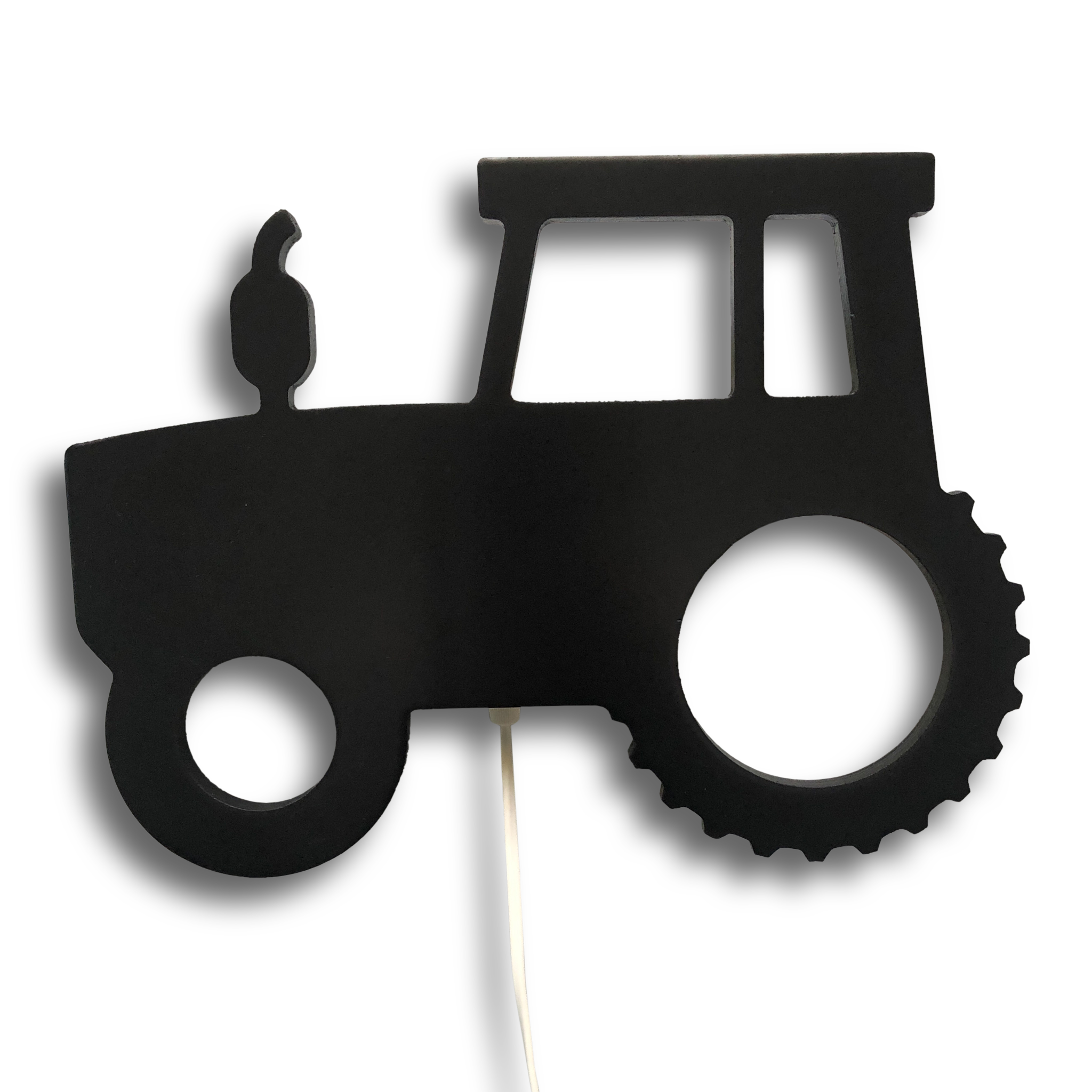 Hölzerne Wandleuchte Kinderzimmer | Traktor - schwarz Wandleuchte toddie.de Weißes Kabel