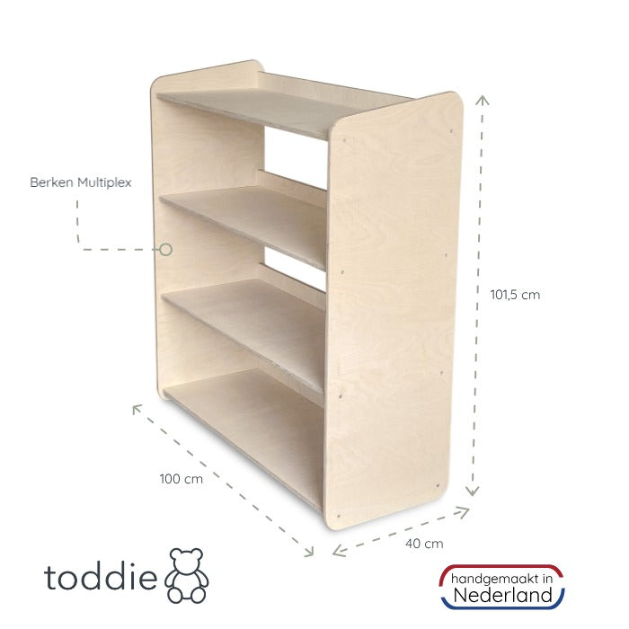 Montessori Spielzeugschrank | Bücherregal 4 regale - natur Spielzeugschrank toddie.de ®
