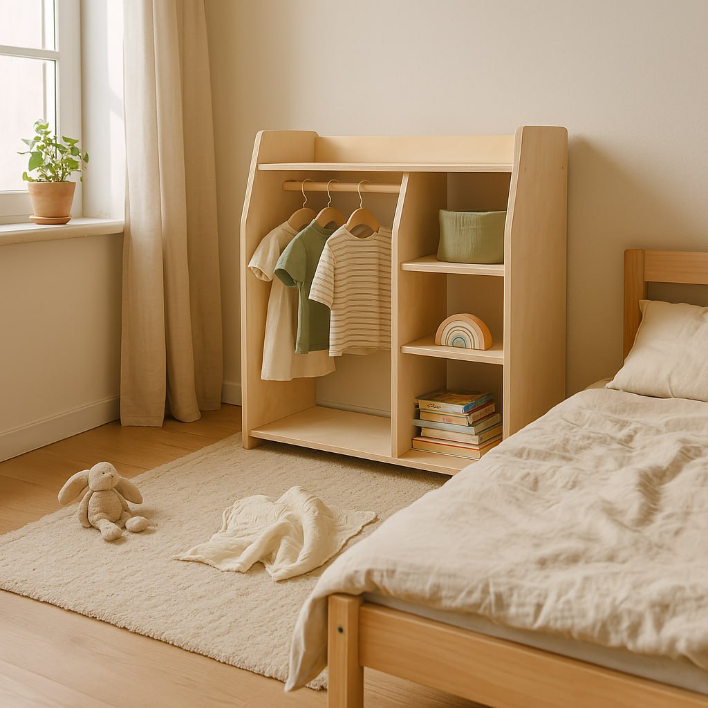 Montessori Kleiderschrank Kinderzimmer | Kindergarderobe - natur Kleiderschrank toddie.de