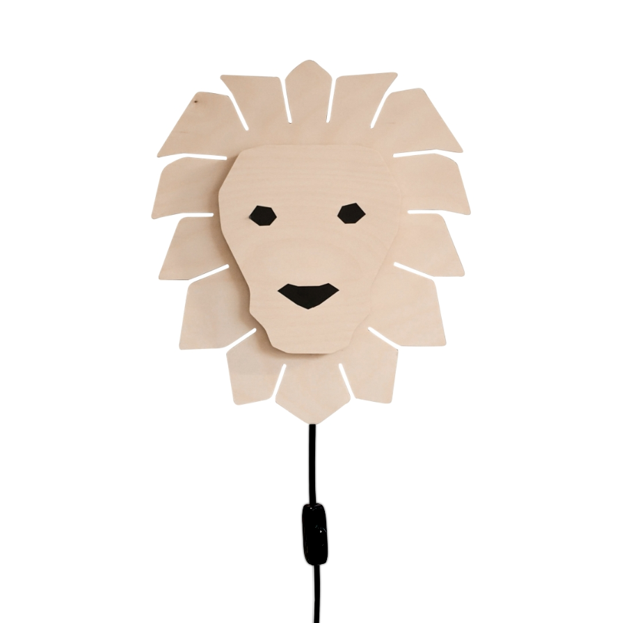 Hölzerne Wandleuchte Kinderzimmer | Löwe - natur Wandleuchte toddie.de Schwarzes Kabel