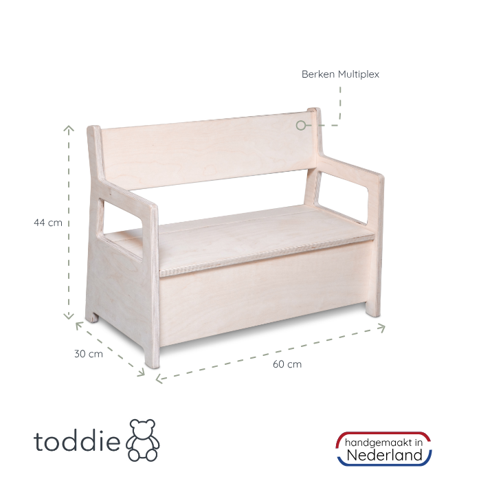 Montessori Kleine Bank mit Klappe | Holzspielzeugkiste, Aufbewahrungsbank, Spielzeugbank - natur Aufbewahrung toddie.de