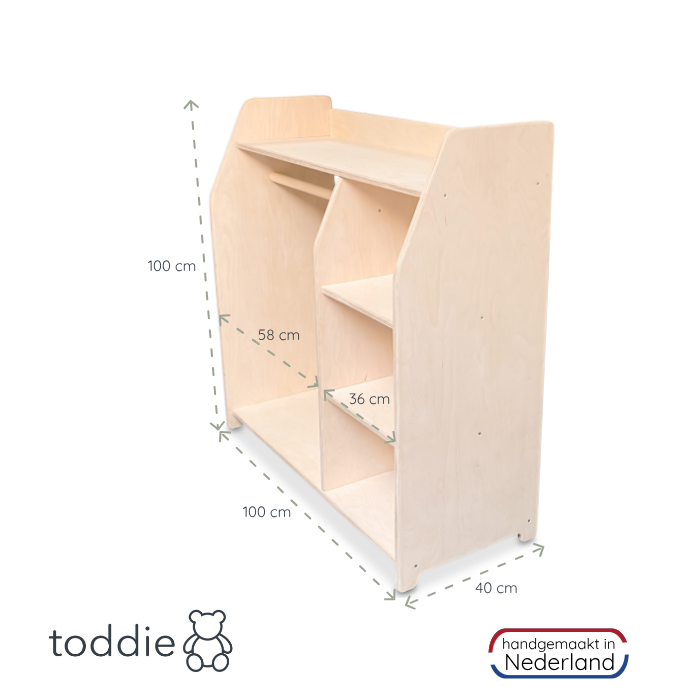 Montessori Kleiderschrank Kinderzimmer | Kindergarderobe - natur Kleiderschrank toddie.de
