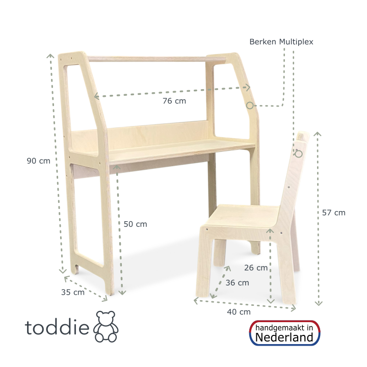 Montessori Holzschreibtisch Kinderzimmer 2-7 Jahre | mit Stuhl - natur Schreibtisch toddie.de ®