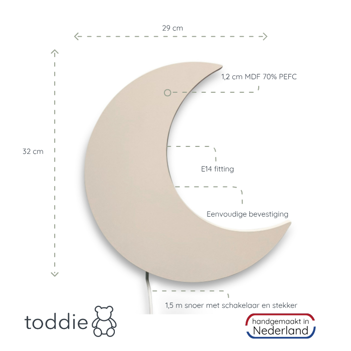 Hölzerne Wandleuchte Kinderzimmer | Mond - beige Wandleuchte toddie.de