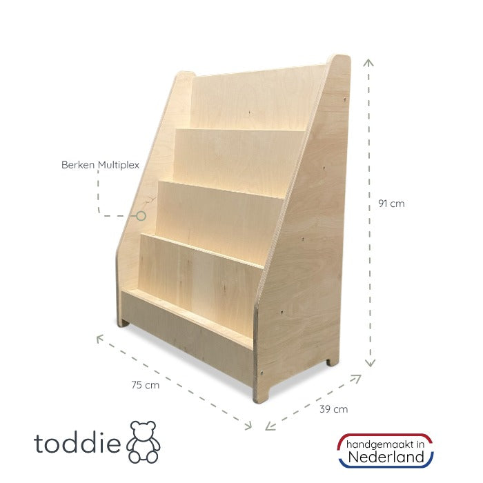 Montessori Bücherregal Kinderzimmer | 4 Stufen - natur Bücherschrank toddie.de ®