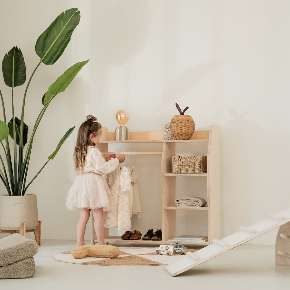 Montessori Kleiderschrank Kinderzimmer | Kindergarderobe - natur Kleiderschrank toddie.de