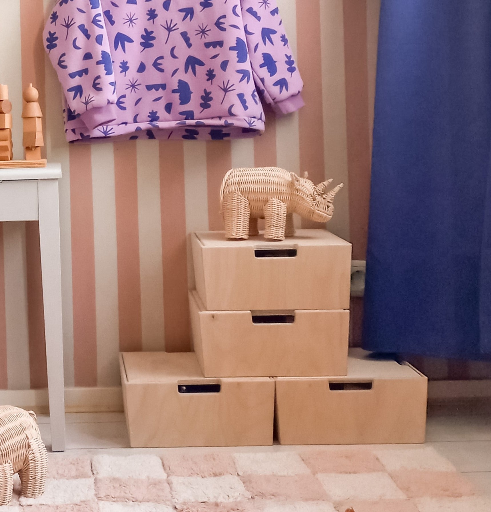 Montessori Aufbewahrungskisten Kinderzimmer | Stapelbare Holzkisten als Tritthilfe - natur Aufbewahrung toddie.de ®