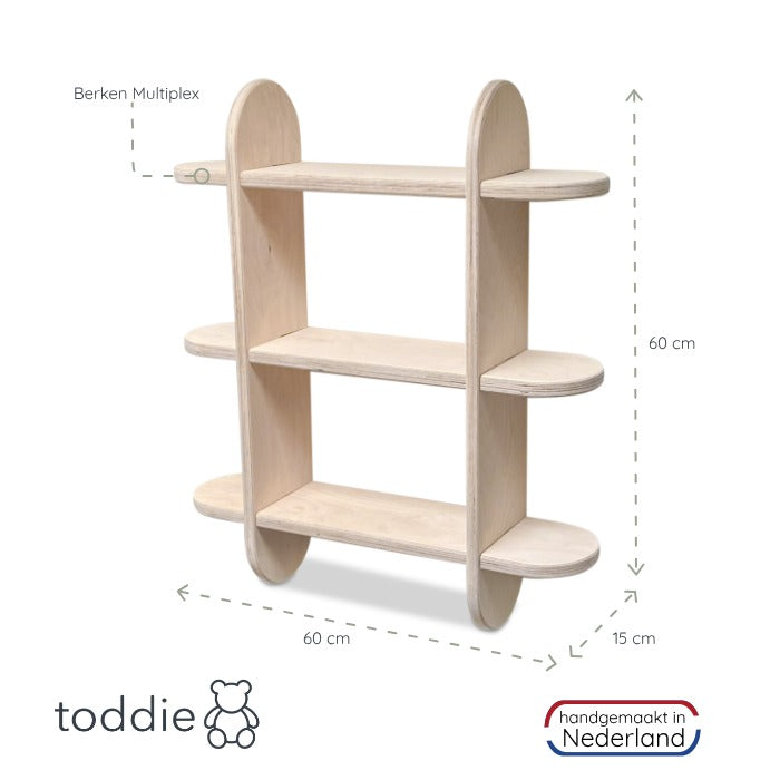 Round Montessori Bücher Wandregal Kinderzimmer | Fächerregal 3 Regale - natur Bücher Wandregal toddie.de ®