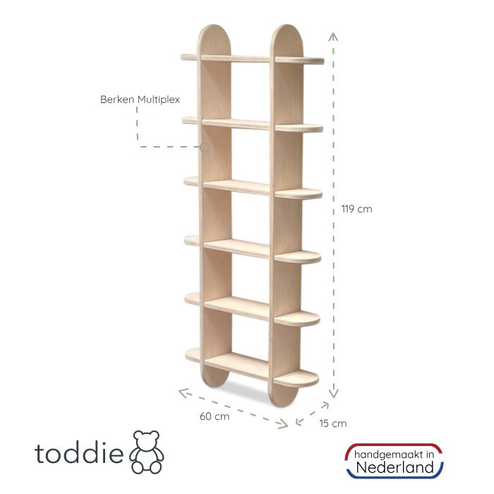 Round Montessori Bücher Wandregal Kinderzimmer | Fächerregal 6 Regale - natur Bücher Wandregal toddie.de ®