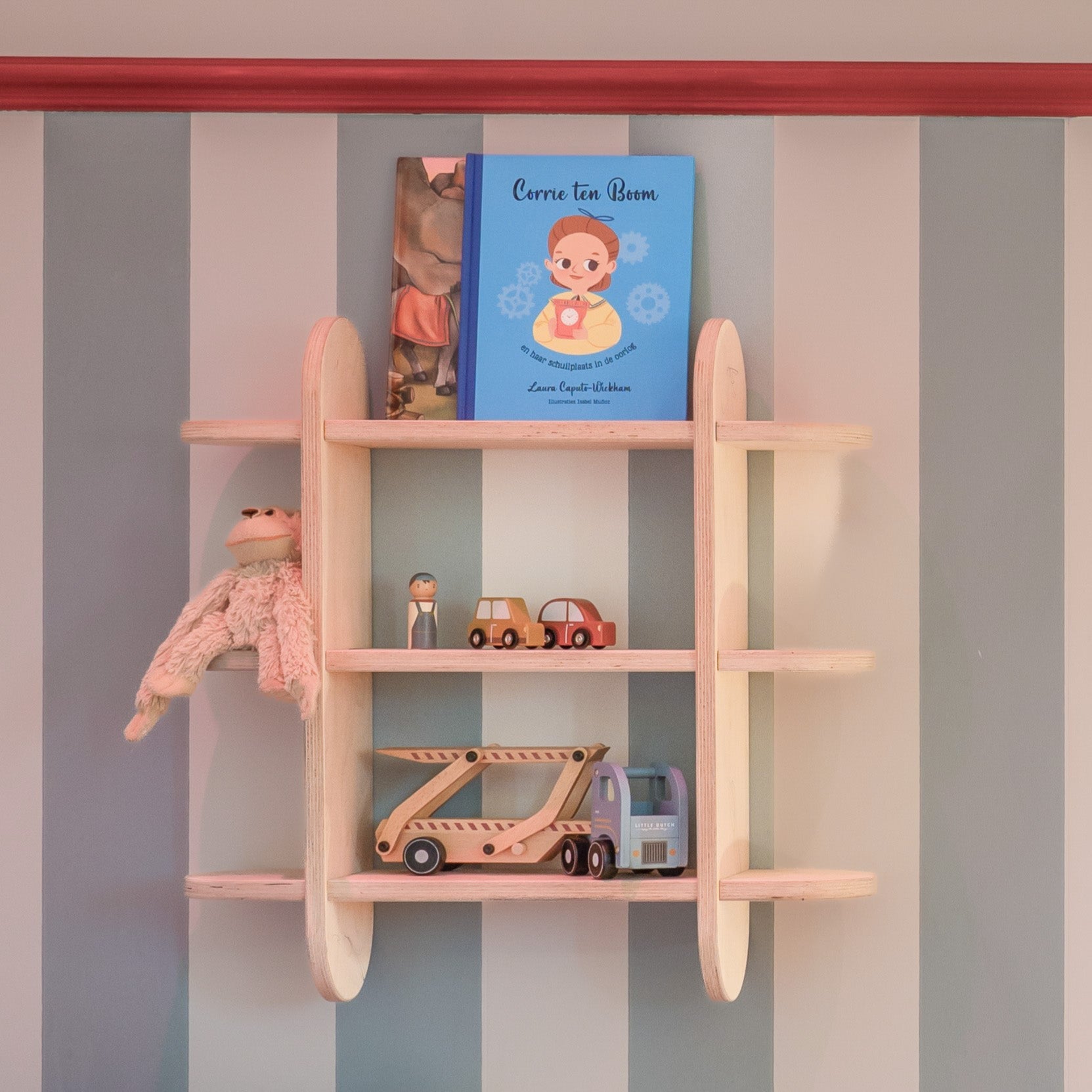 Round Montessori Bücher Wandregal Kinderzimmer | Fächerregal 3 Regale - natur Bücher Wandregal toddie.de ®