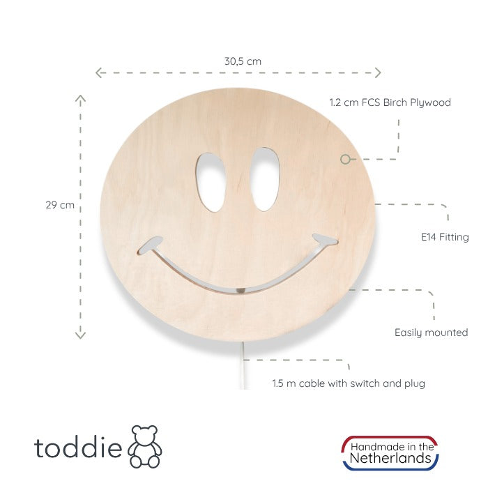Hölzerne Wandleuchte Kinderzimmer | Smiley - natur Wandleuchte toddie.de ®