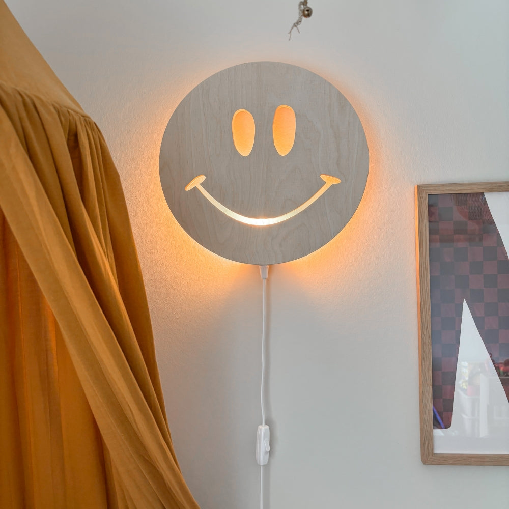 Hölzerne Wandleuchte Kinderzimmer | Smiley - natur Wandleuchte toddie.de ®
