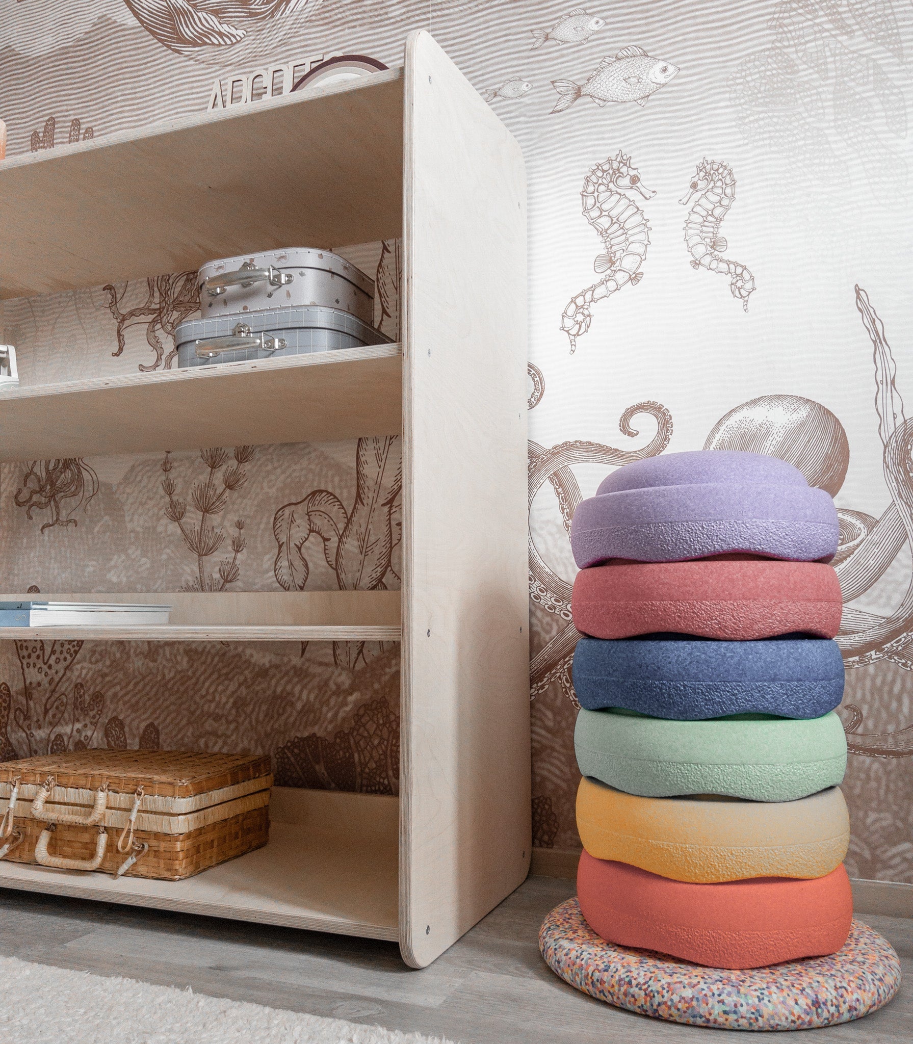 Montessori Spielzeugschrank | Bücherregal 4 regale - natur Spielzeugschrank toddie.de ®