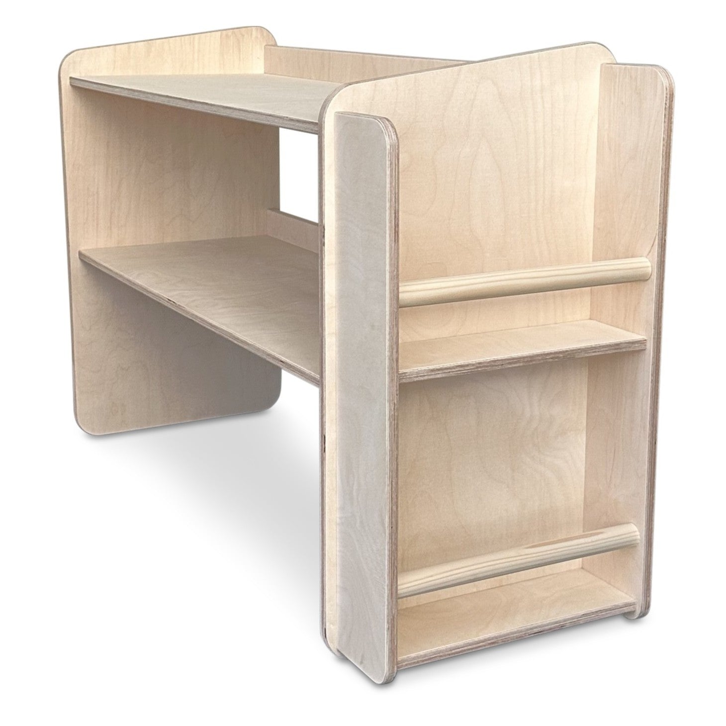 Montessori Offener Spielzeugschrank mit bücherregal | Bücherregal 2 Regalböden - natur Spielzeugschrank toddie.de ®