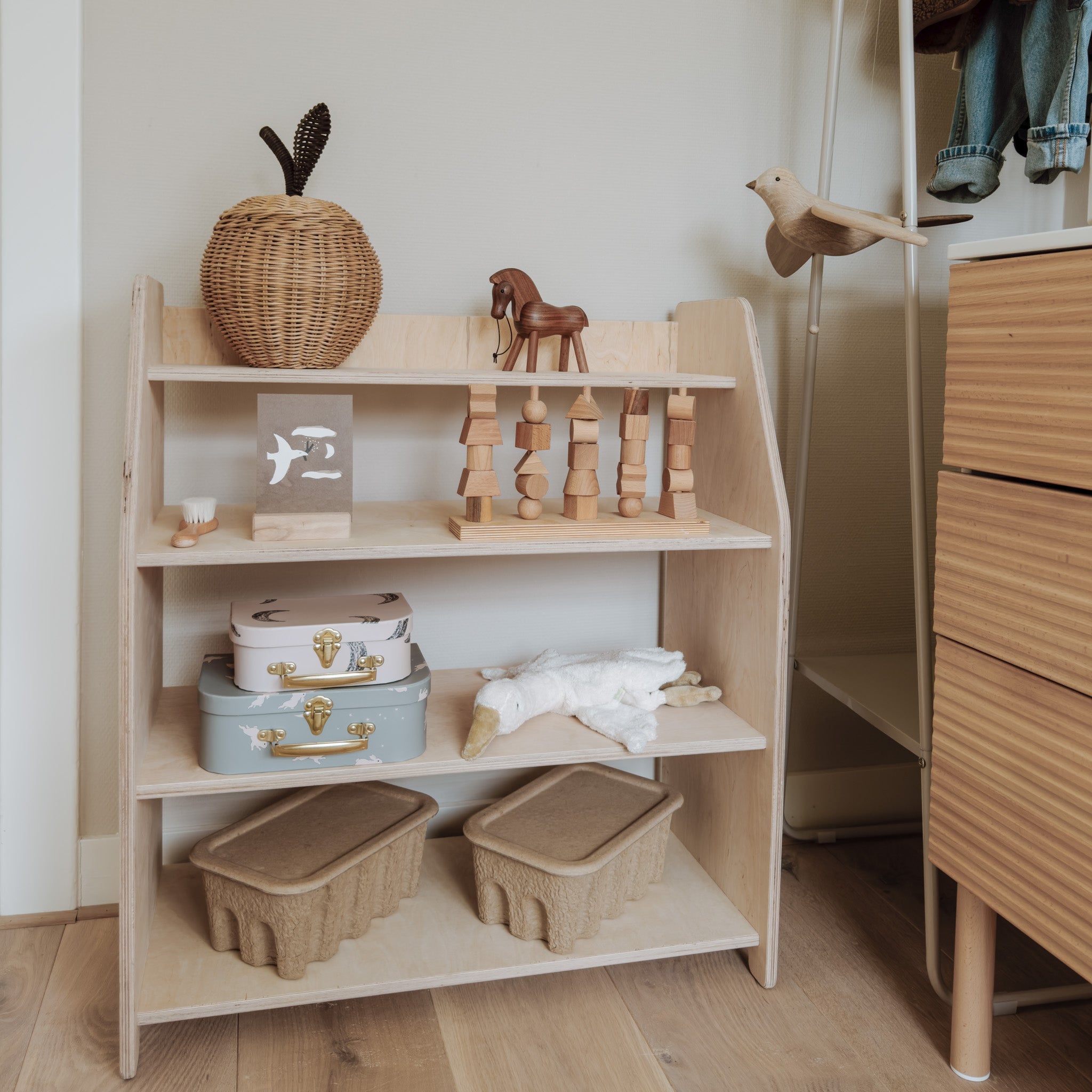 Montessori Spielmöbel | Kinder-Aufbewahrungsmöbel 4 Regale - natur Aufbewahrung toddie.de ®