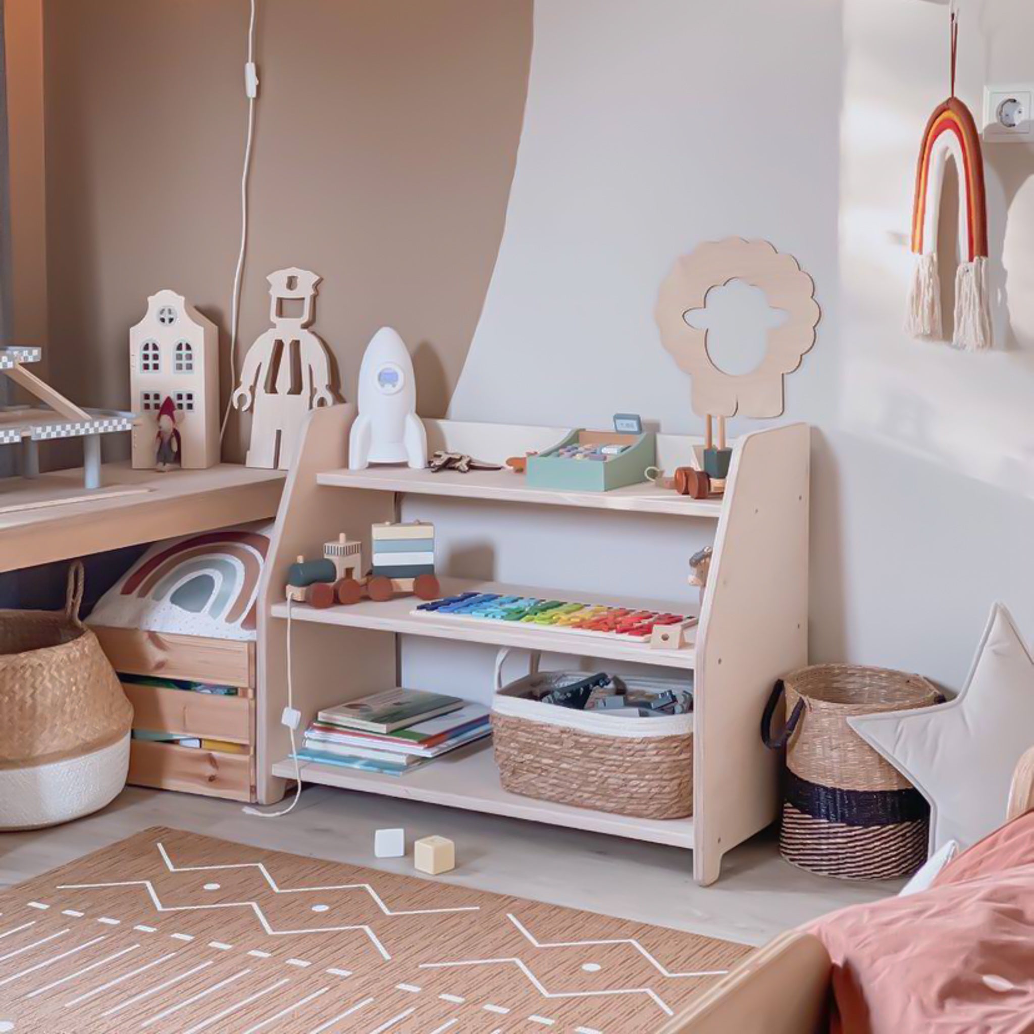 Montessori Spielmöbel | Kinder-Aufbewahrungsmöbel 3 Regale - natur Aufbewahrung toddie.de