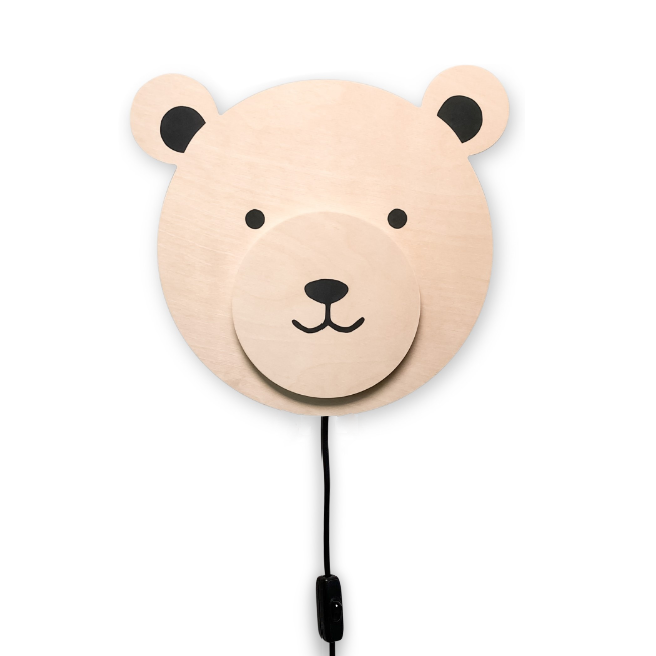 Hölzerne Wandleuchte Kinderzimmer | Teddy - natur Wandleuchte toddie.de Schwarzes Kabel