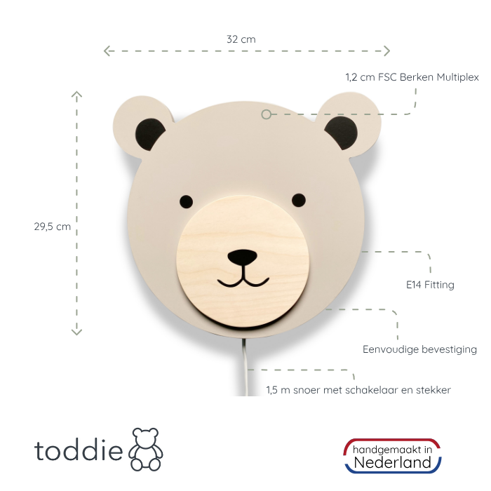 Hölzerne Wandleuchte Kinderzimmer | Teddy - beige Wandleuchte toddie.de