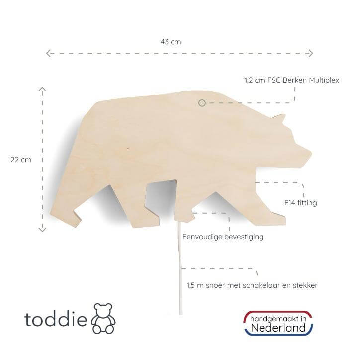 Hölzerne Wandleuchte Kinderzimmer | Bär - natur Wandleuchte toddie.de