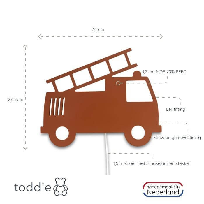 Hölzerne Wandleuchte Kinderzimmer | Feuerwehrwagen - ziegelrot Wandleuchte toddie.de