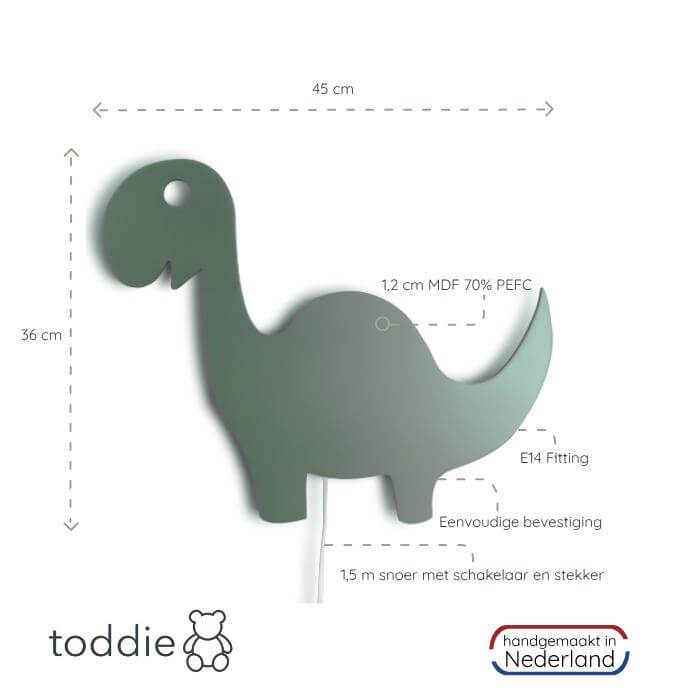 Hölzerne Wandleuchte Kinderzimmer | Dinosaurier - grün Wandleuchte toddie.de