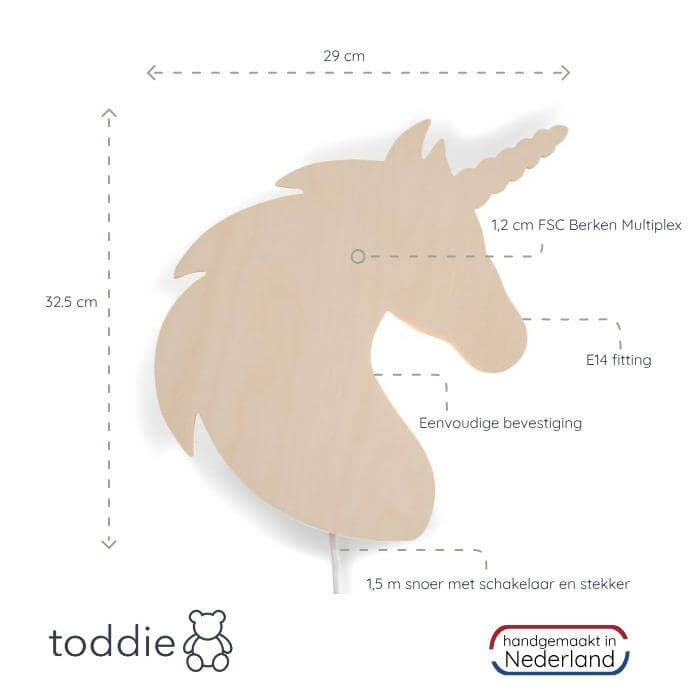 Hölzerne Wandleuchte Kinderzimmer | Einhorn - natur Wandleuchte toddie.de