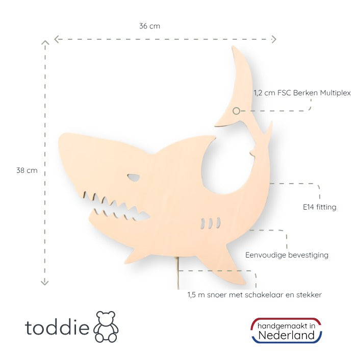 Hölzerne Wandleuchte Kinderzimmer | Hai - natur Wandleuchte toddie.de