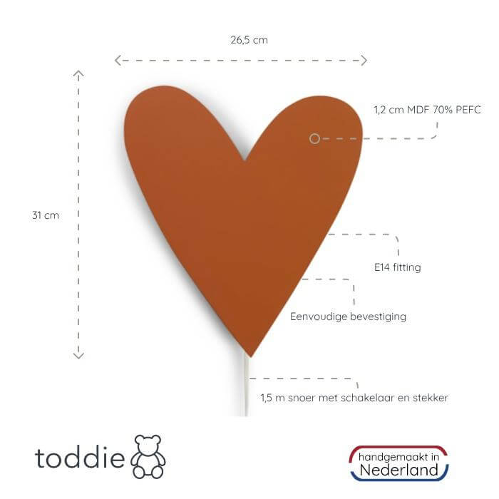 Hölzerne Wandleuchte Kinderzimmer | Herz - ziegelrot Wandleuchte toddie.de