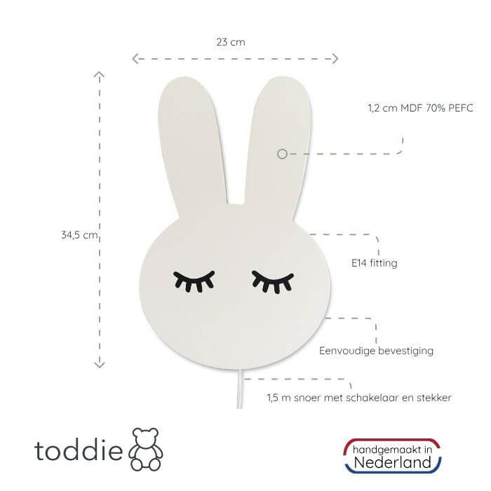Hölzerne Wandleuchte Kinderzimmer | Kaninchen - weiß Wandleuchte toddie.de