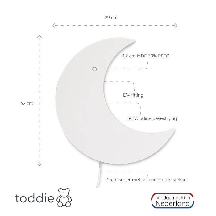 Hölzerne Wandleuchte Kinderzimmer | Mond - weiß Wandleuchte toddie.de