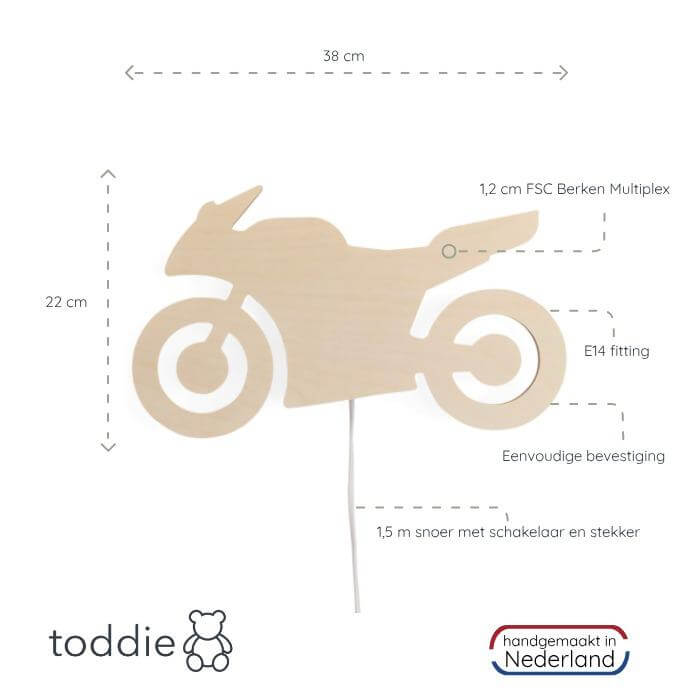 Hölzerne Wandleuchte Kinderzimmer | Motorrad - natur Wandleuchte toddie.de